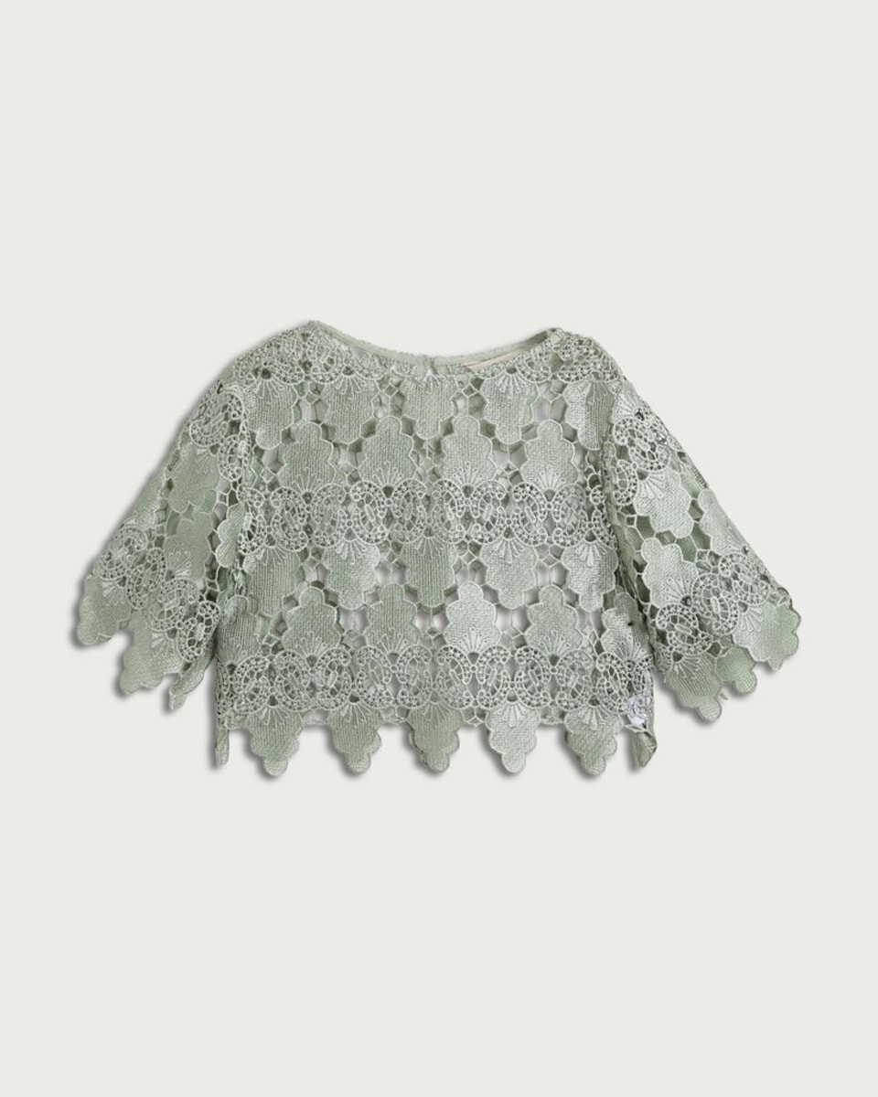 image 1 of F&F Floral Lace Blouse in Green