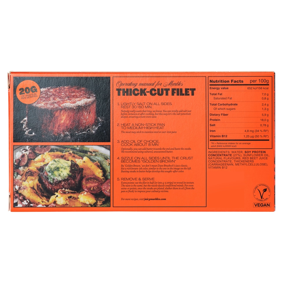 image 1 of Juicy Marbles 2 Thick-Cut Fillet Plant Based Steaks 226g