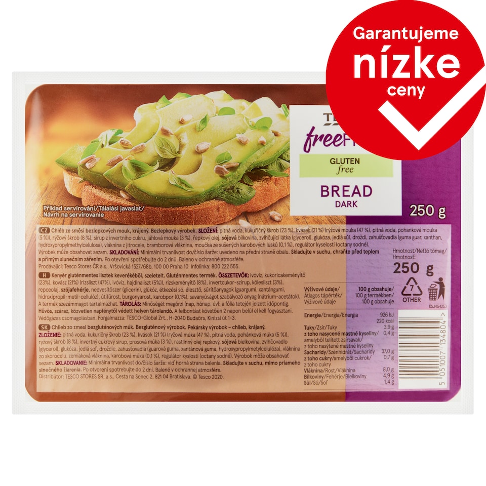 Tesco Free From Gluten Free Bread Dark 250 g