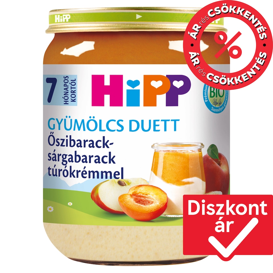 HiPP bio őszibarack-sárgabarack túrókrémmel bébidesszert 7 hónapos kortól 160 g