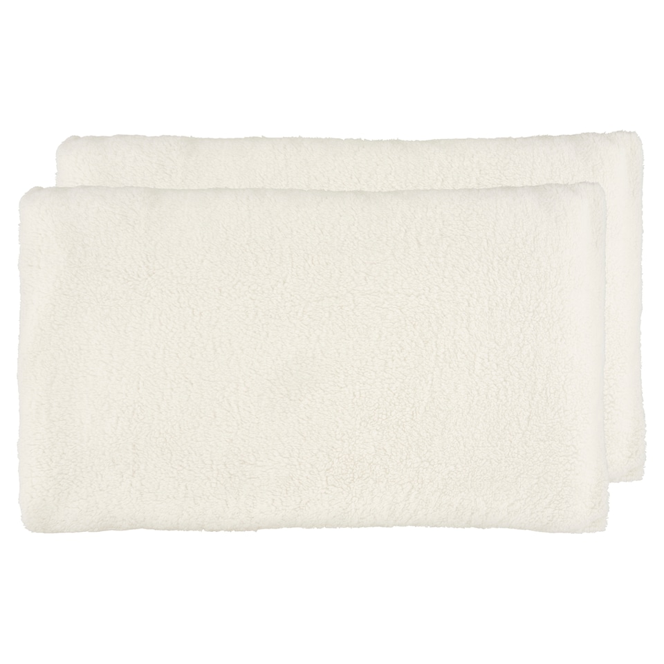F&F Home Bedding Cream Teddy Fleece Pillow Case Pair