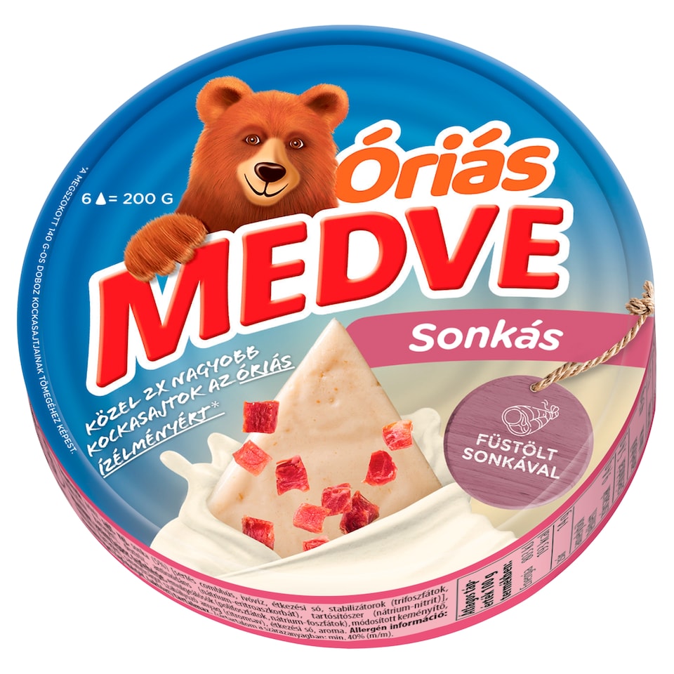 Medve Óriás Spreadable Processed Semi-Fat Cheese with Ham 6 x 33,3 g (200 g)