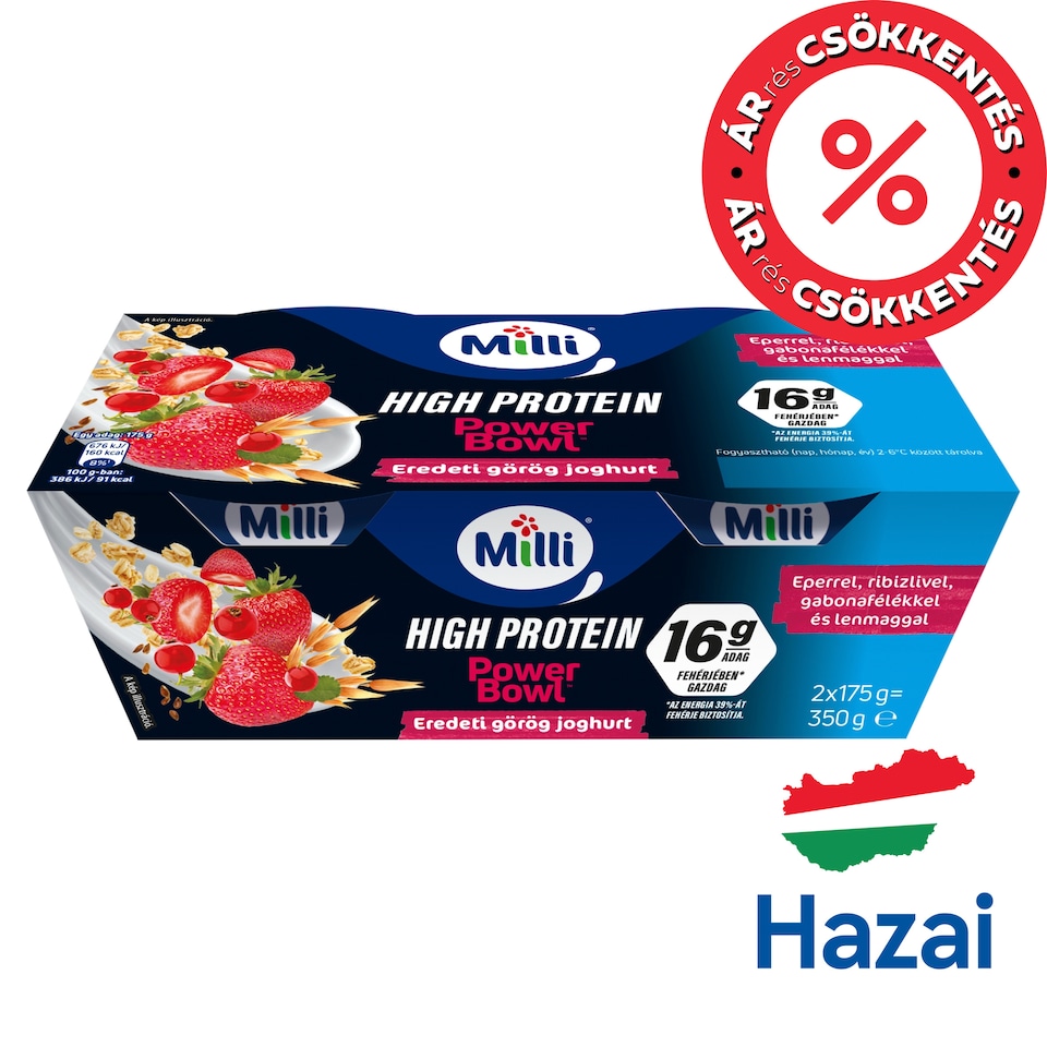 Milli Power Bowl Low-Fat Original Greek Cream Yogurt with Strawberries & Currants 2 x 175 g (350 g)