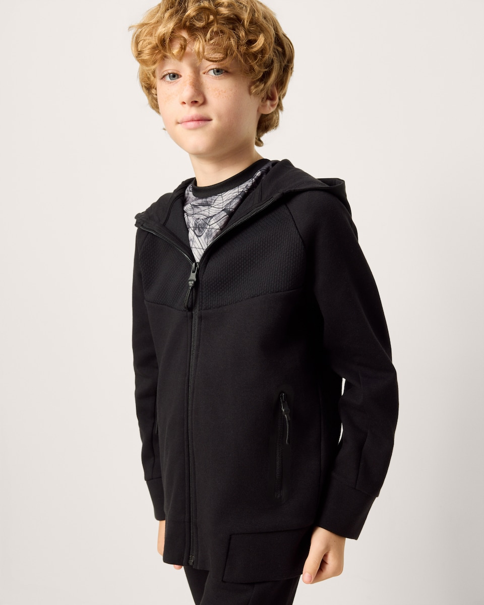 image 1 of F&F Active Boys TECHSPORT Cotton Rich Hoodie in Black