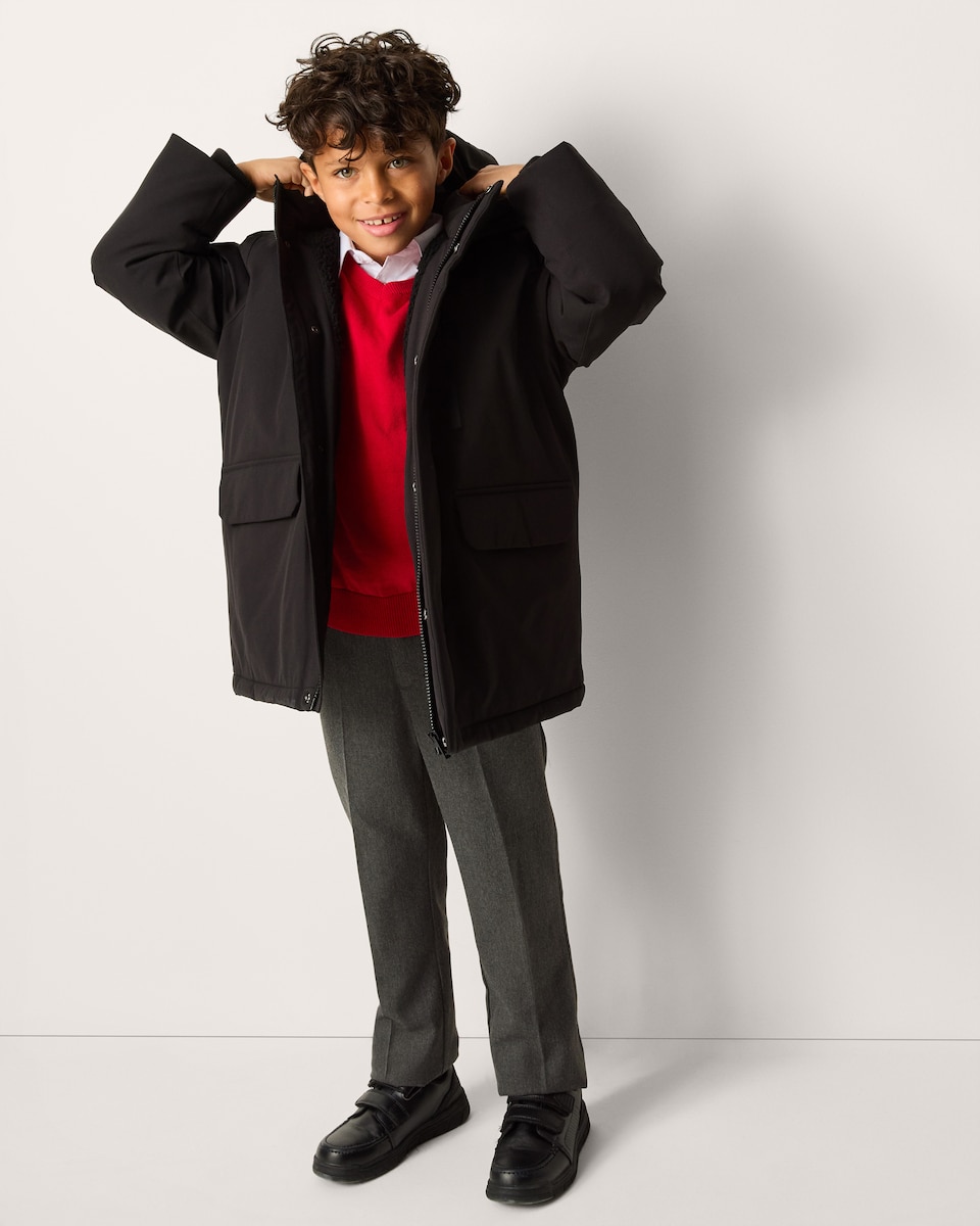image 1 of F&F Boys Waterproof Longline Hooded Parka in Black