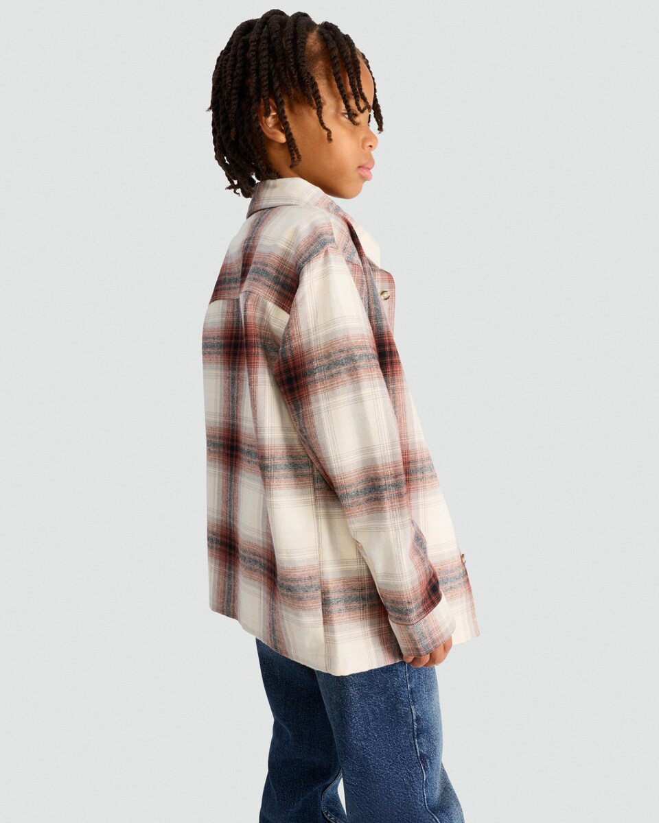 image 1 of F&F Boys Pure Cotton Check Print Long Sleeved Shirt in Brick