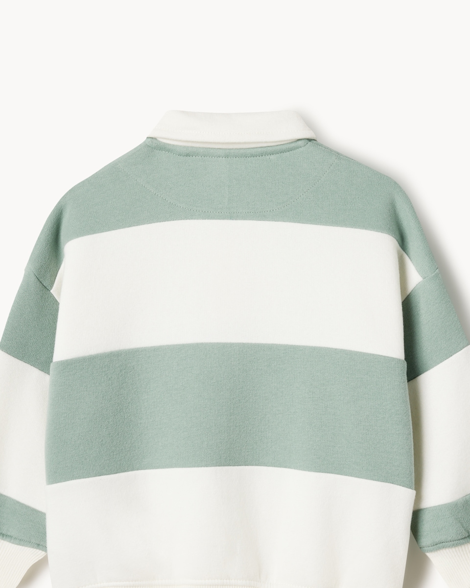 image 1 of F&F Boys Cotton Rich Striped Rugby Sweatshirt in Mint