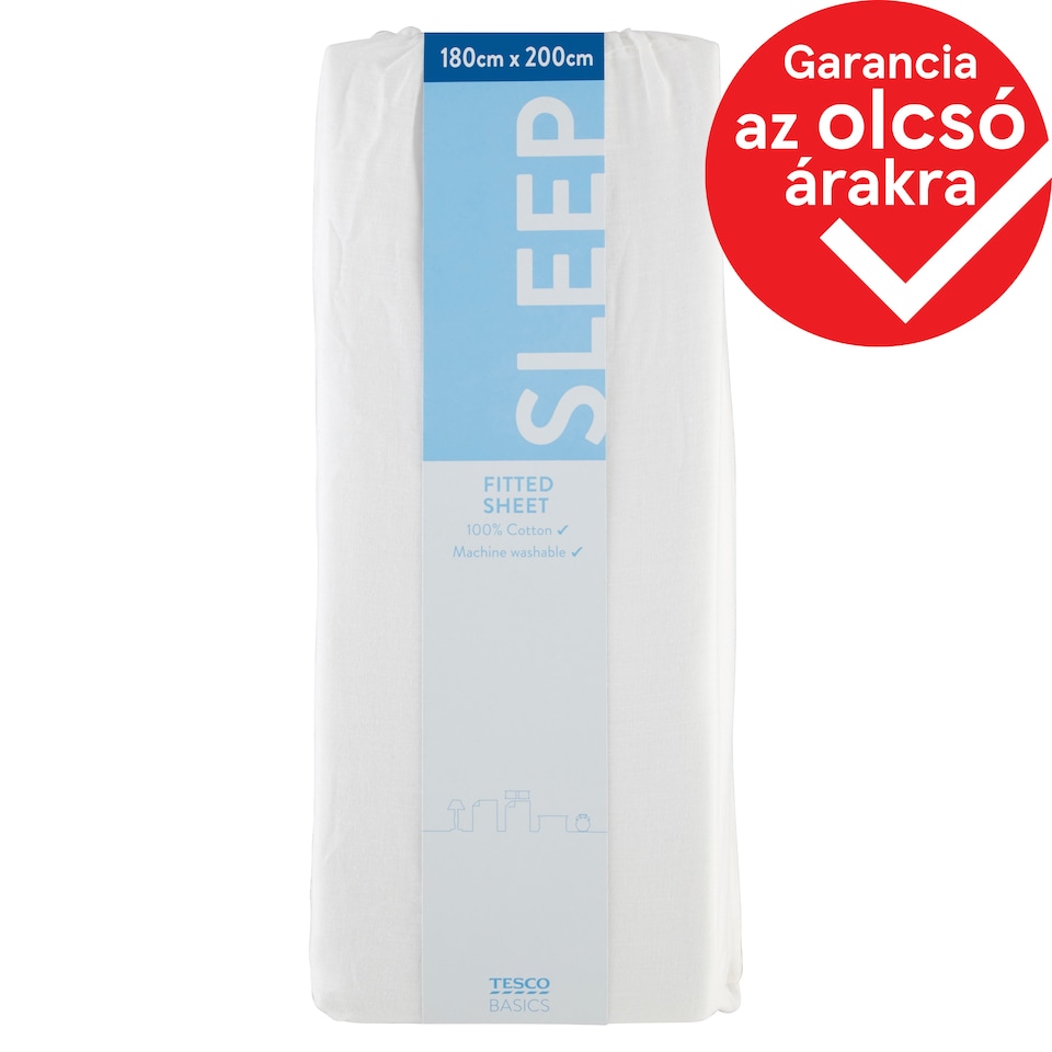 Tesco Basics fehér gumis lepedő 180 cm x 200 cm