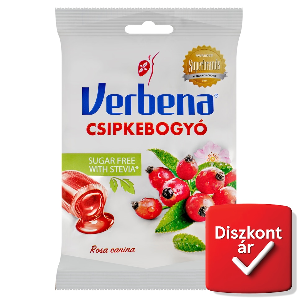 Verbena töltött keménycukorka édesítőszerekkel csipkebogyó kivonattal és C vitaminnal 60 g  1. kép
