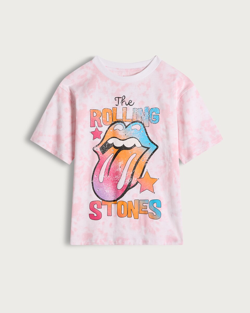 image 1 of The Rolling Stones Tie-Dye T-Shirt in Pink