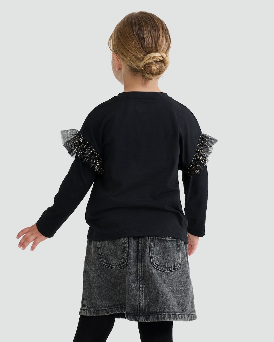 image 1 of Bluey Halloween Ruffle Sleeve T-Shirt in Black