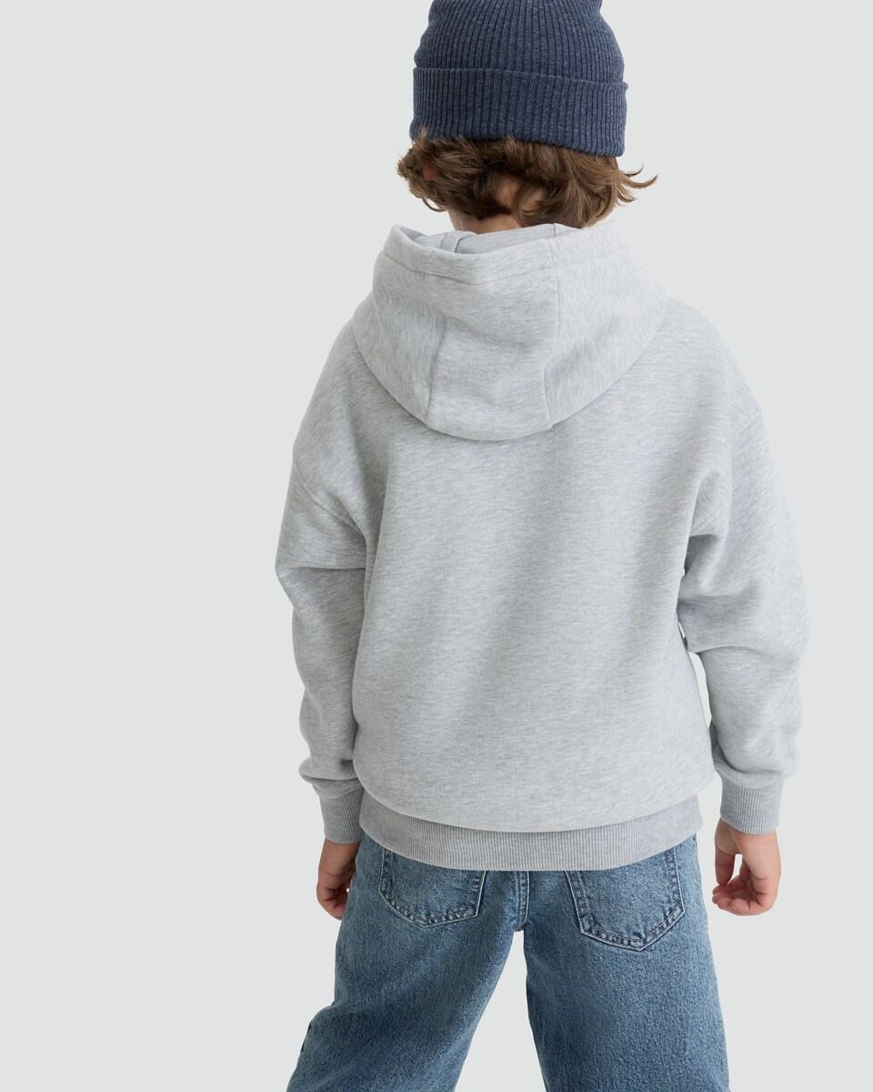 image 1 of F&F Boys Cotton Rich Slogan Hoodie in Grey Marl