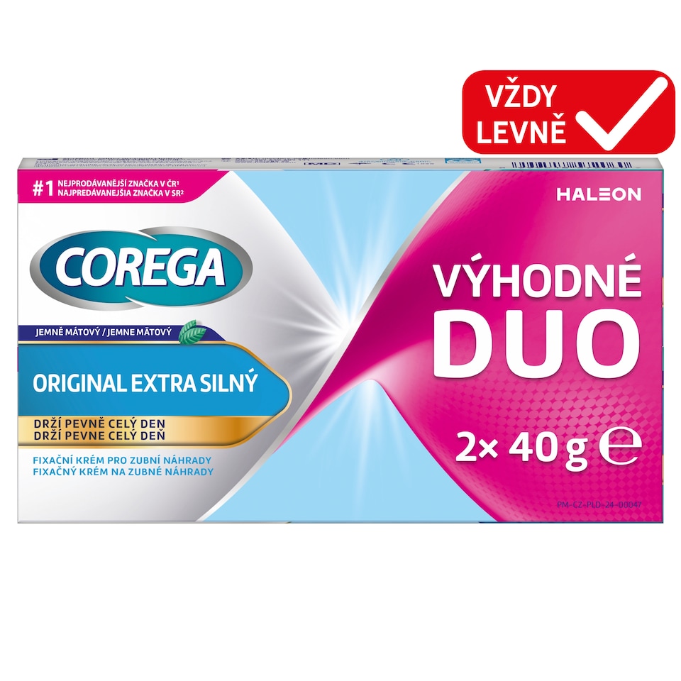 Obrázek 1 pro produkt Corega Jemně mátový original extra silný fixační krém pro zubní náhrady 2 x 40g
