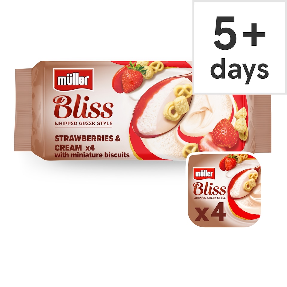 Muller Bliss Whipped Greek Style Yogurt Strawberries & Cream 4x100g
