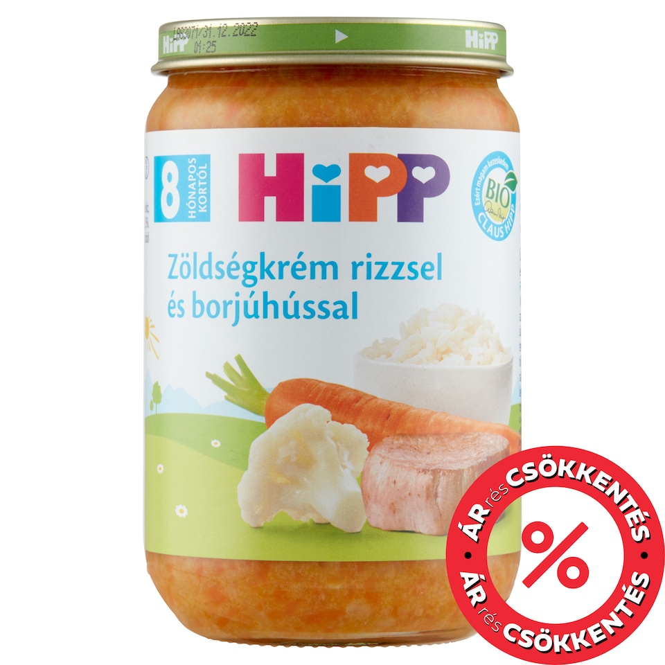 HiPP bio zöldségkrém rizzsel és borjúhússal bébiétel 8 hónapos kortól 220 g