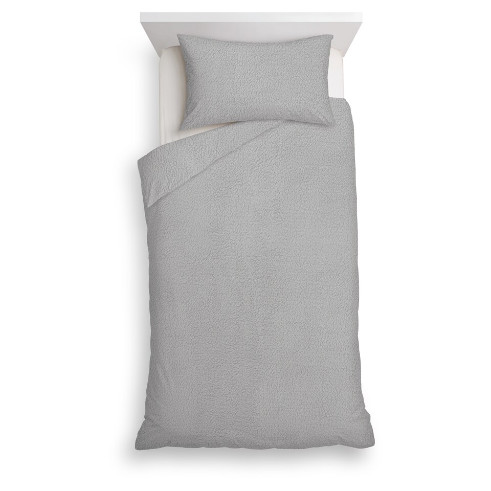 F&F Home Bedding Silver Teddy Fleece Duvet Set Single