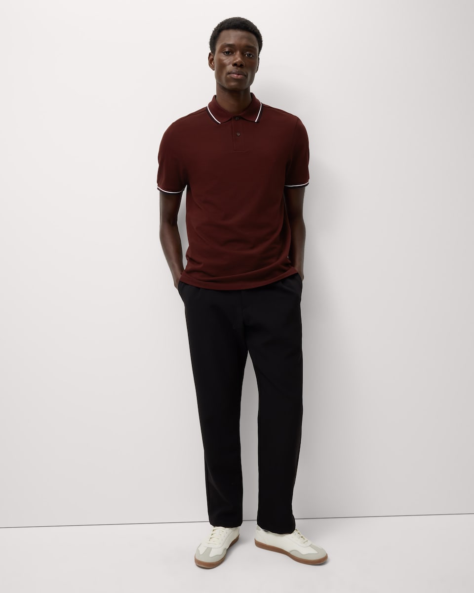 image 1 of F&F Cotton Rich Tipped Short Sleeved Polo Shirt in Burgundy