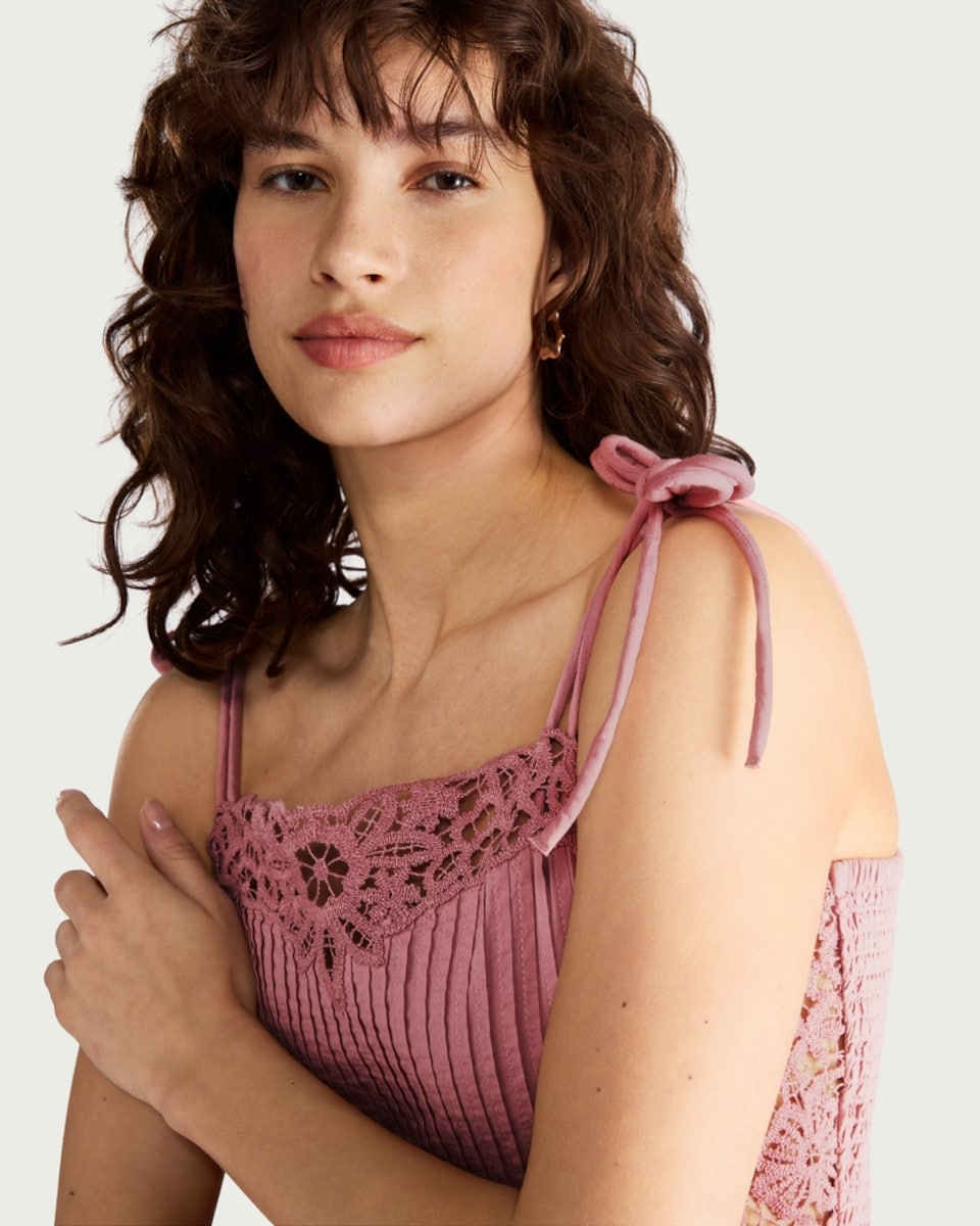 image 1 of F&F Pure Cotton Embroidered Tie Strap Midi Dress in Pink