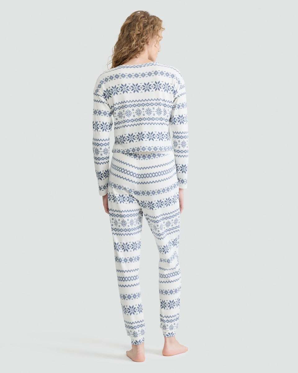 image 1 of F&F Fair Isle Print Top and Joggers Pyjamas in Cream