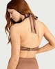 image 3 of F&F High Shine Metal Accent Halter Neck Wired Bikini Top in Brown