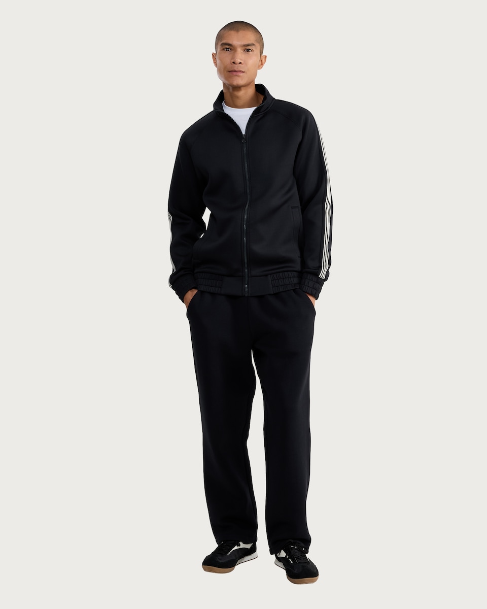 image 1 of F&F Striped Sleeve Zip Up Jacket in Black
