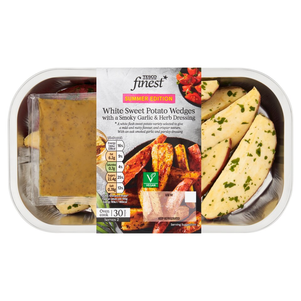Tesco Finest White Sweet Potato Wedges With A Smoky Garlic and Herb dressing 400g