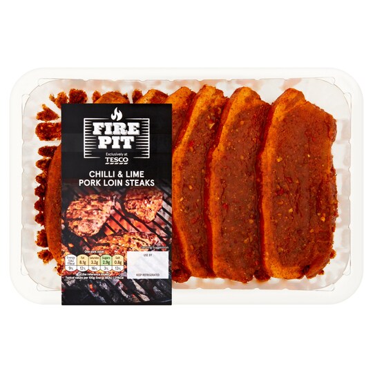 Tesco Fire Pit Chilli &Lime Pork Loin Steaks 600G Tesco Groceries