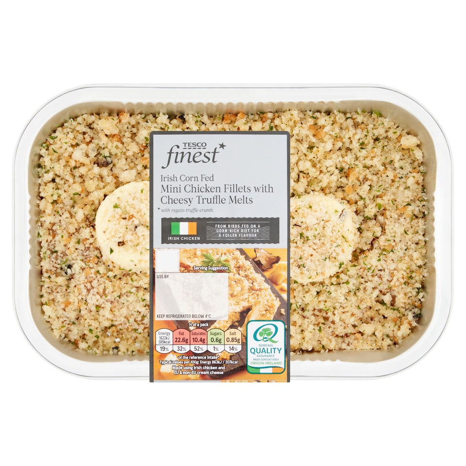 Tesco Finest Irish Corn Fed Mini Chicken Fillets with Cheesy Truffle Melt & Cheesy Truffle Crumb 420g