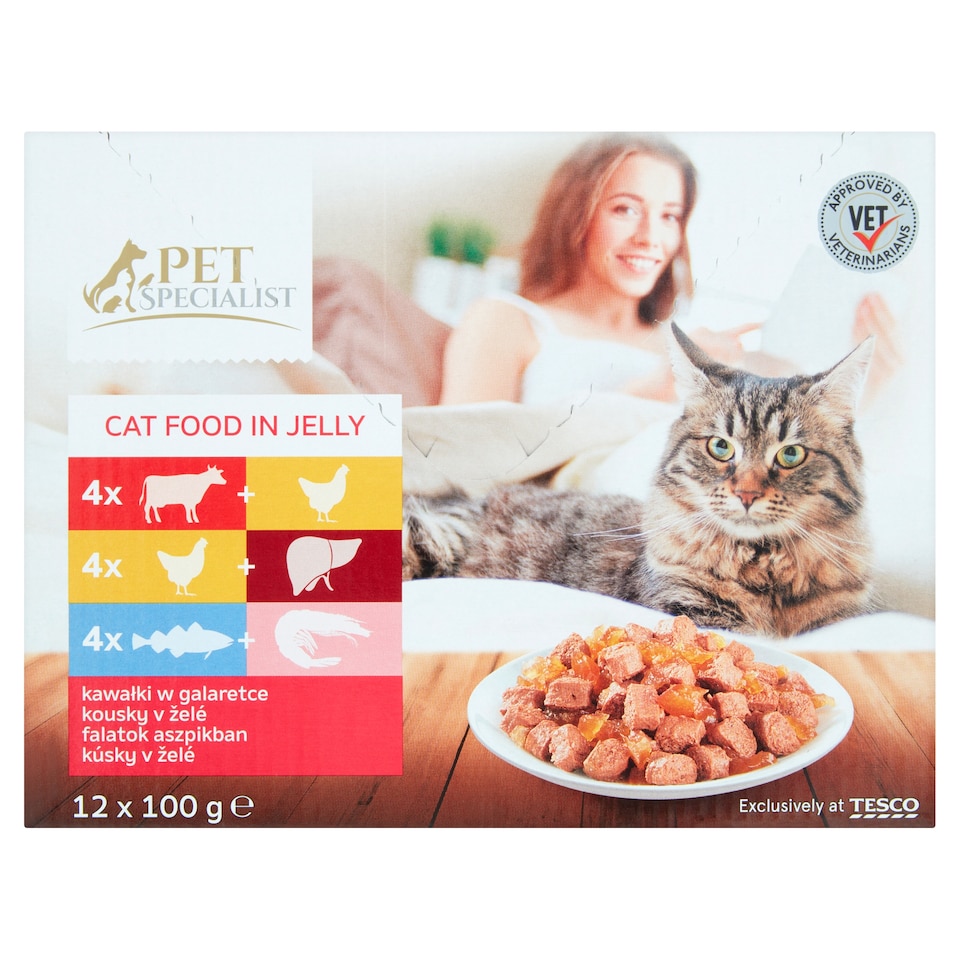 Tesco Pet Specialist teljes értékű állateledel felnőtt macskák számára falatok aszpikban 12 x 100 g