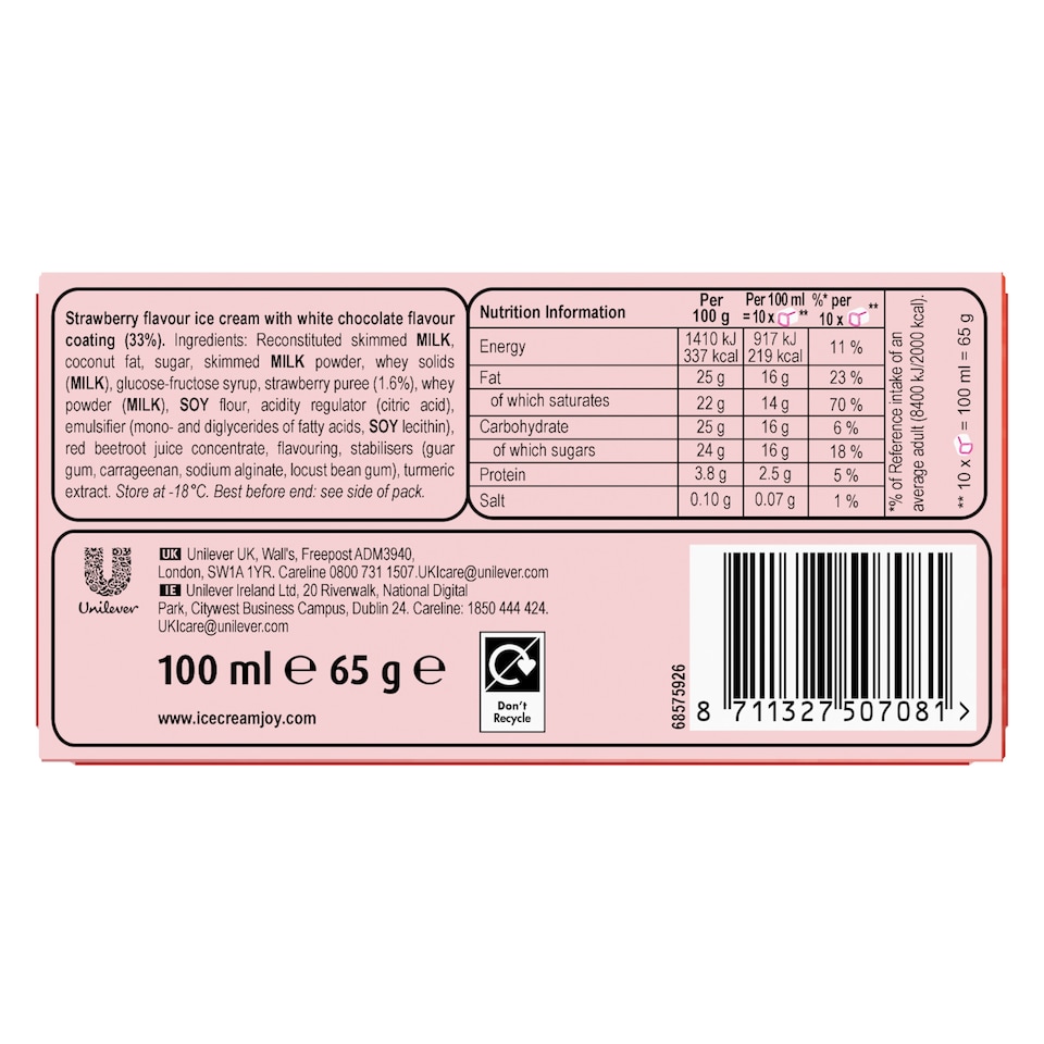 image 1 of Walls Mini Bites Strawberry Ice Cream 10 Pack 100Ml