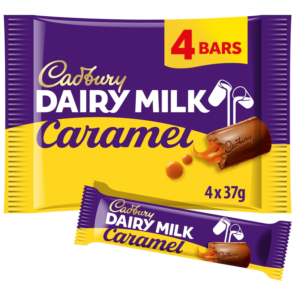 Cadbury Dairy Milk Caramel Chocolate Bar 4 Pack Multipack 148g