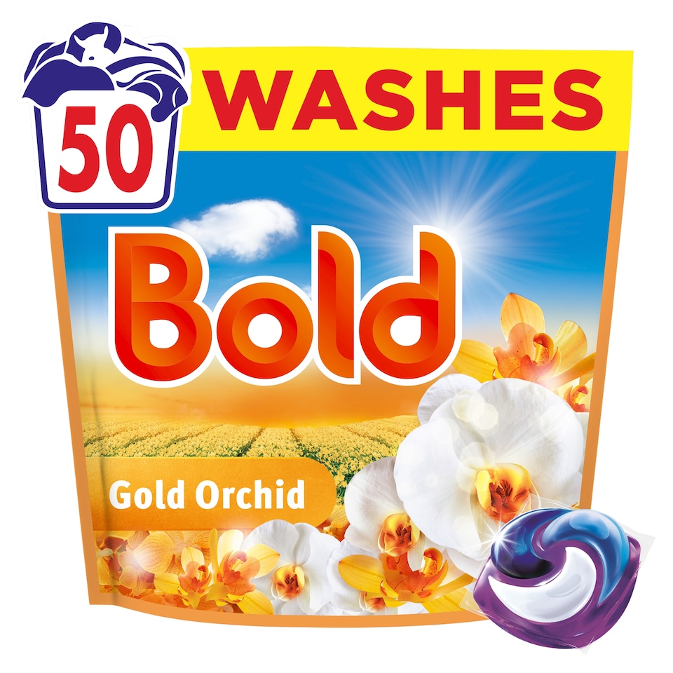 image 1 of Bold Washing Liquid Pods Gold Orchid 50 washes 985g