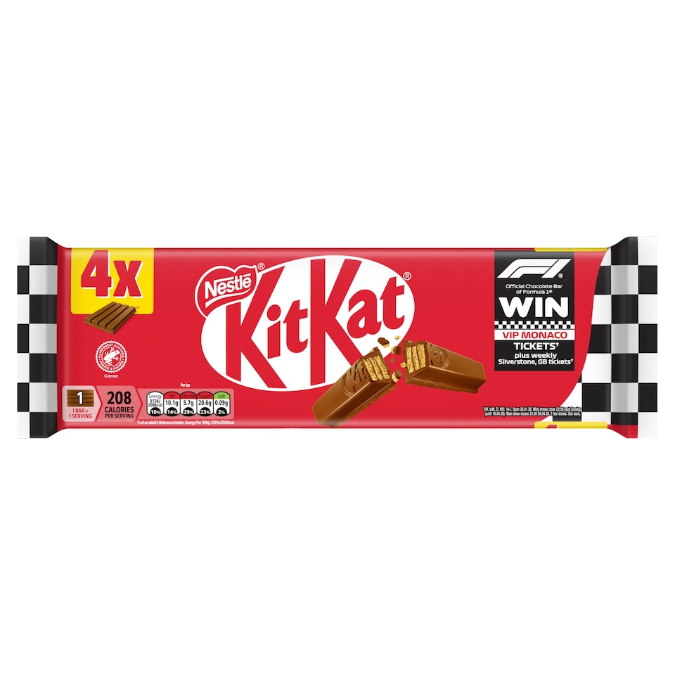 image 1 of Kit Kat 4 Finger Milk Chocolate Bar Multipack 41.5g 4 Pack