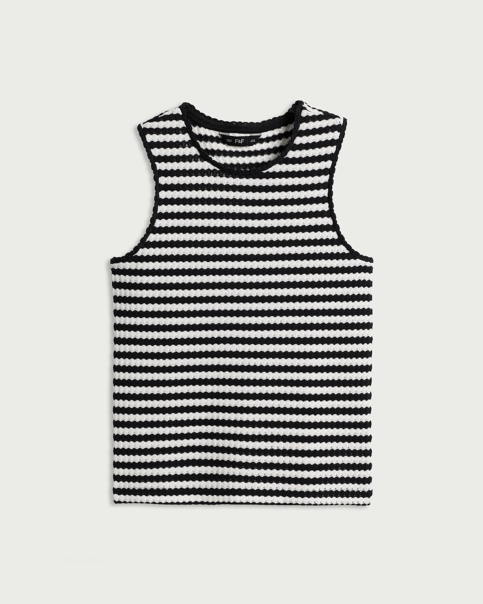 image 1 of F&F Cotton Blend Textured Striped Vest in Multi Black