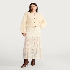 F&F Tiered Lace Midi Skirt in Cream