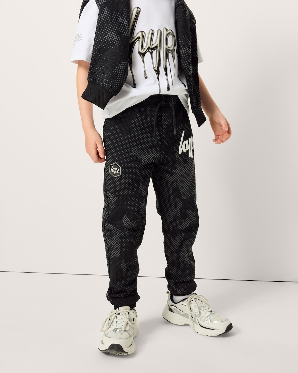 image 1 of Hype Cotton Rich Camo Cuffed Joggers in Black