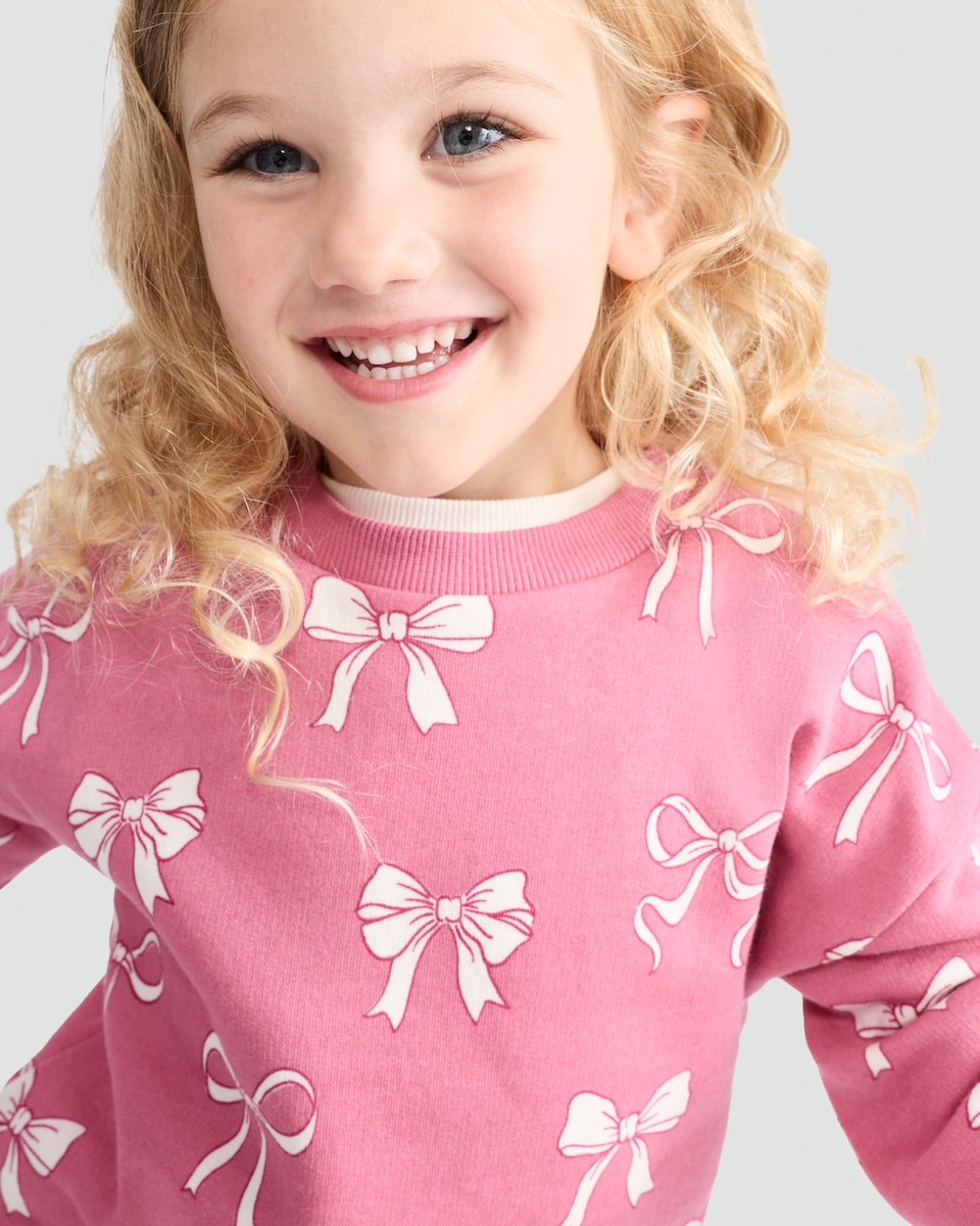 image 1 of F&F Girls 2-Pack Cotton Rich Bow Print and Heart Sweatshirts in Cream