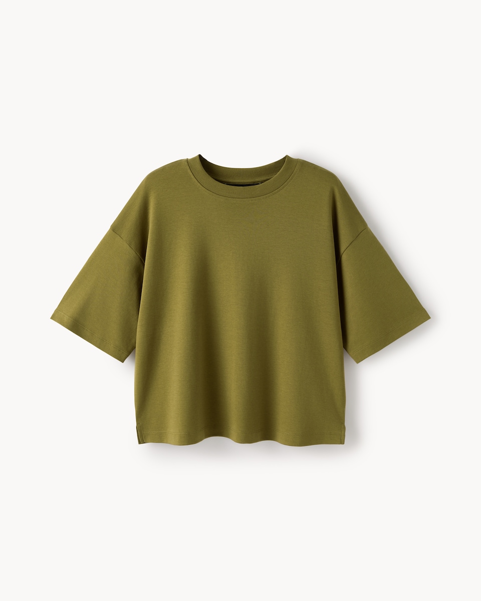 image 1 of F&F Cotton Rich Cropped T-Shirt in Olive