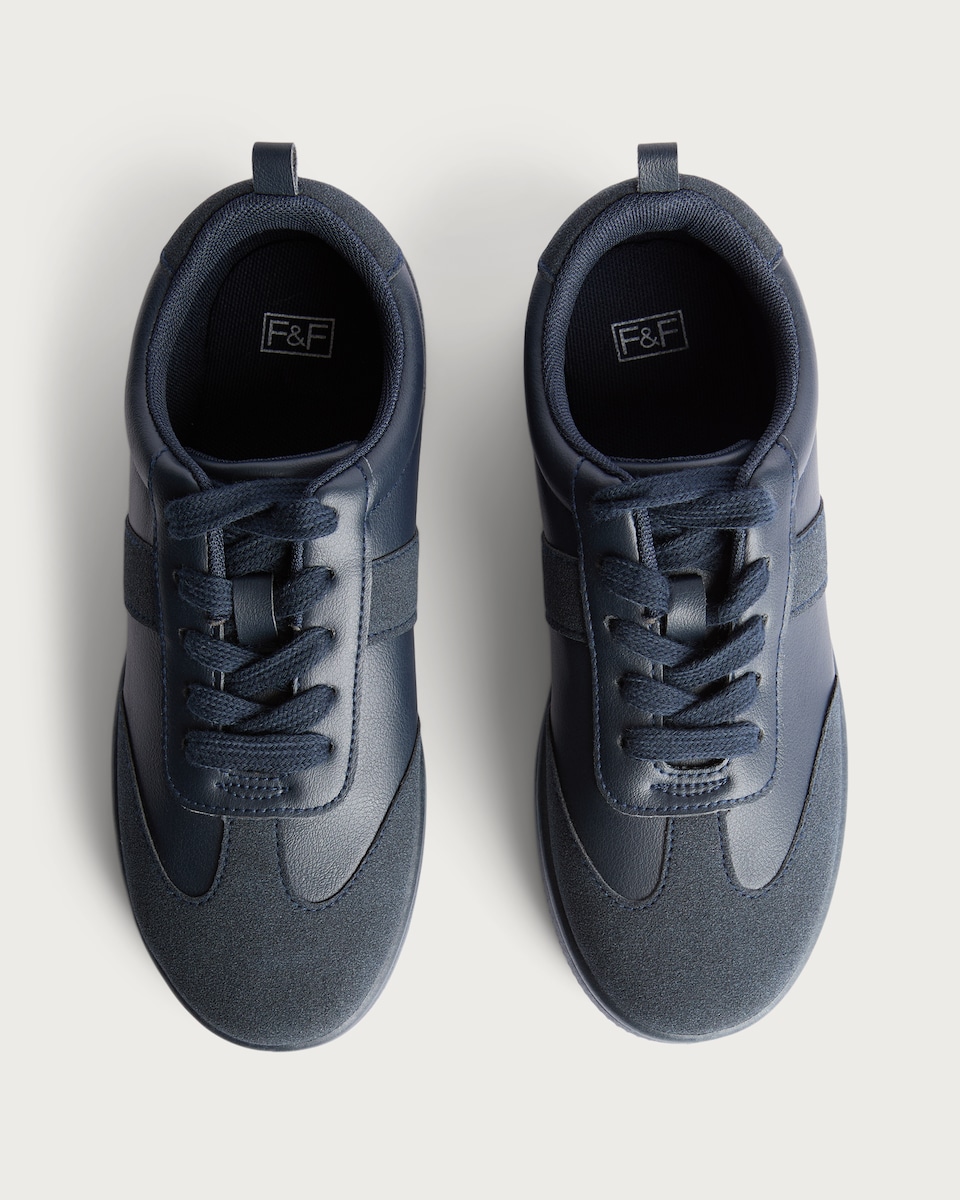 image 1 of F&F Boys Panelled Lace Up Trainers in Navy