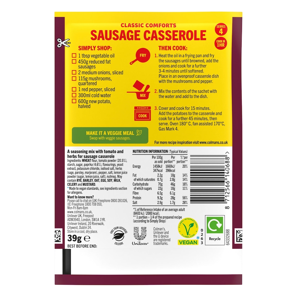 image 1 of Colman's Sausage Casserole Recipe Mix 39G