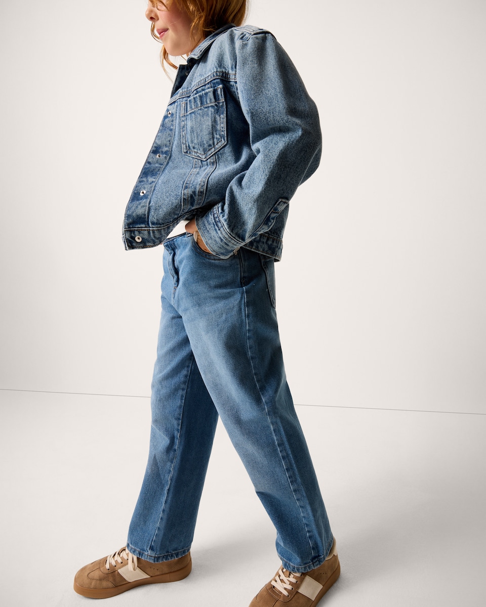 image 1 of F&F Girls Pure Cotton Wide Leg Jeans in Blue