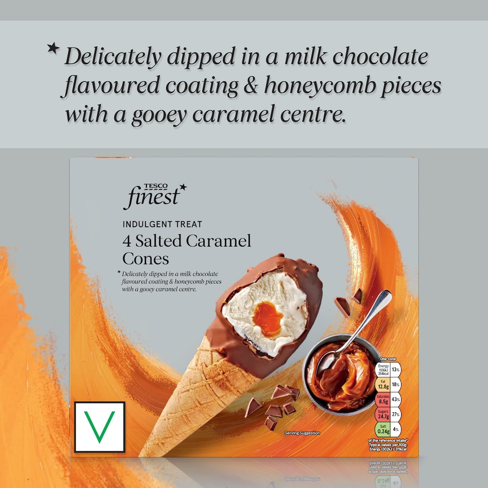image 1 of Tesco Finest 4 Salted Caramel Cones 340g