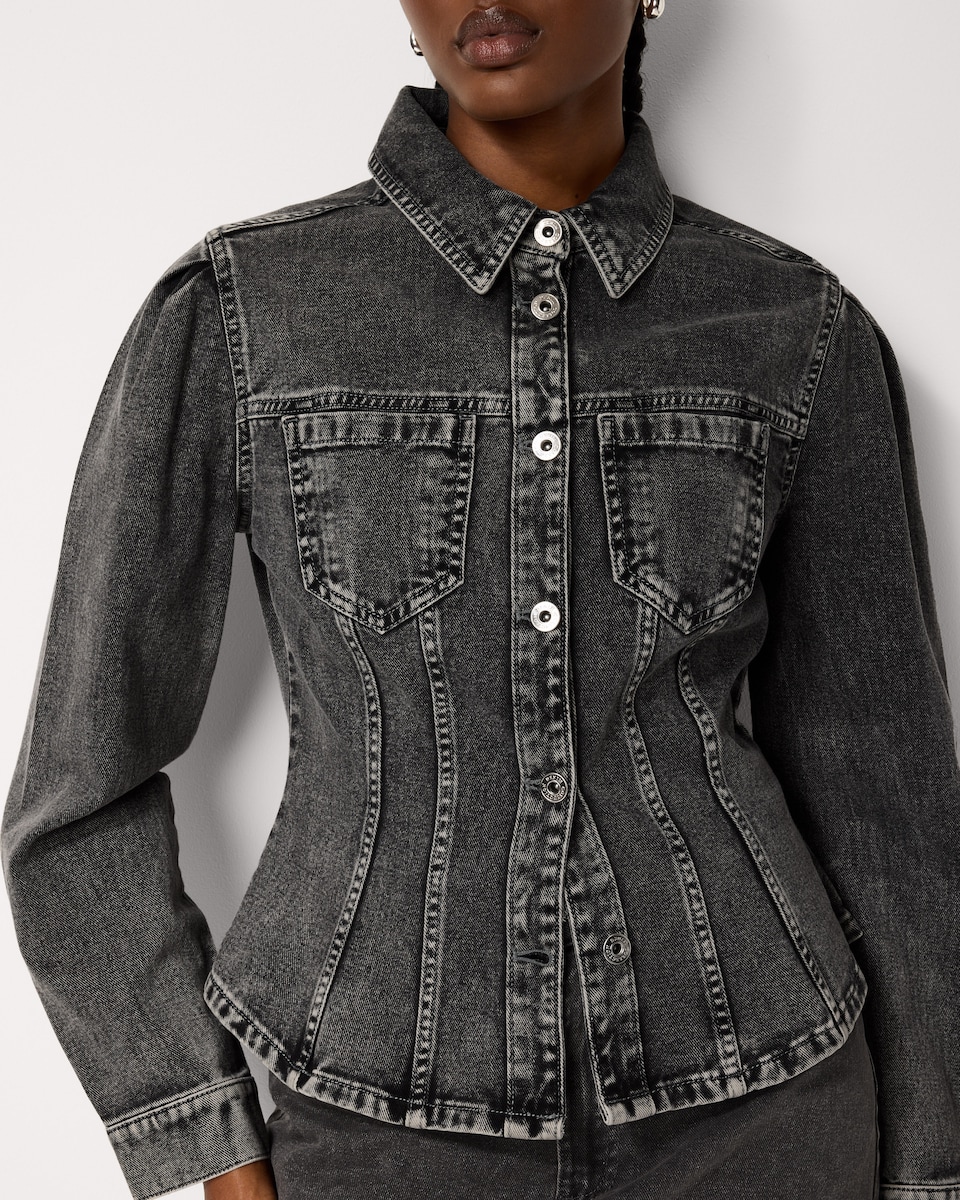 image 1 of F&F Pure Cotton Cinched Denim Jacket in Grey