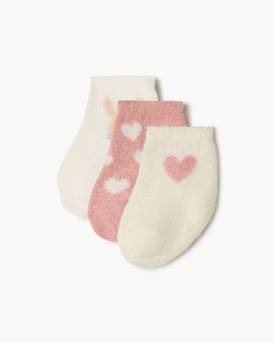 F&F Baby 3-Pack Heart Cosy Socks in Pink