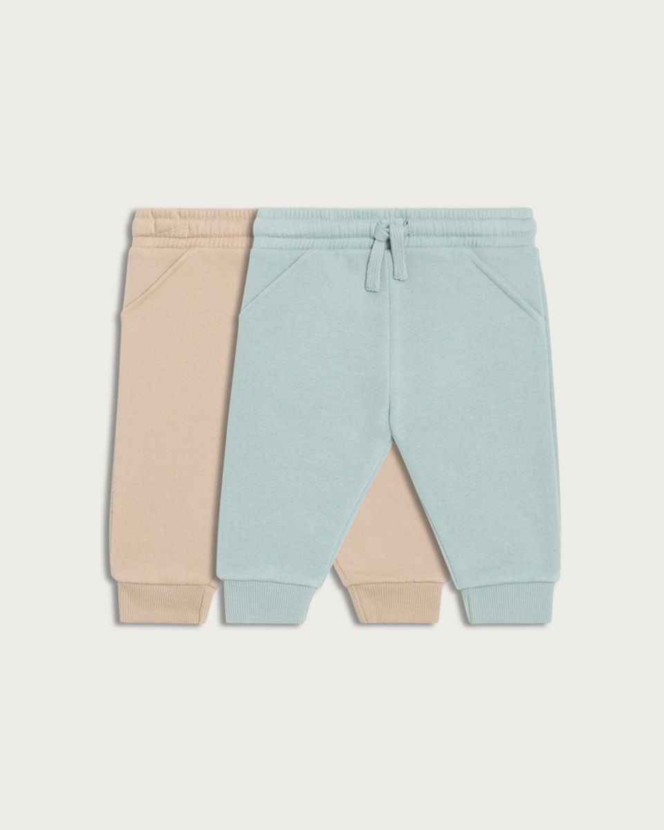 F&F Baby 2-Pack Cotton Rich Cuffed Drawstring Joggers in Multi