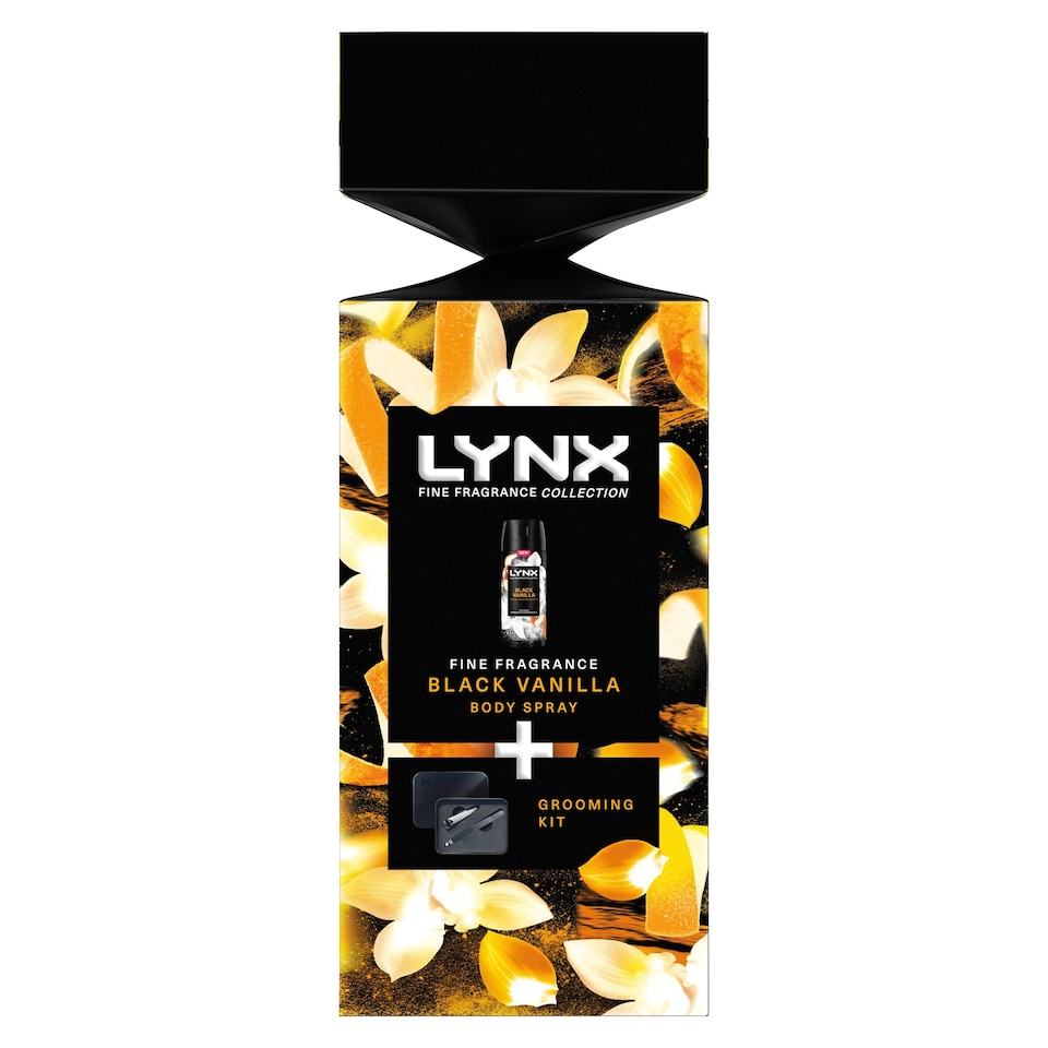 image 1 of Lynx Fine Fragrance Black Vanilla Bodyspray & Grooming Tin Gift Set