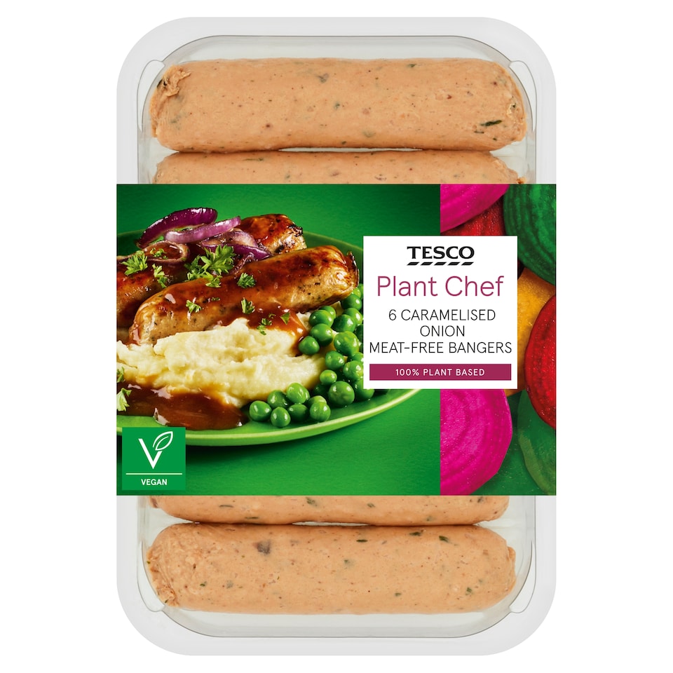 Tesco Plant Chef Caramelised Onion Meat Free Bangers 350G