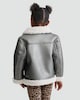 image 3 of F&F Girls Faux Leather Shearling Collar Aviator Jacket in Silver