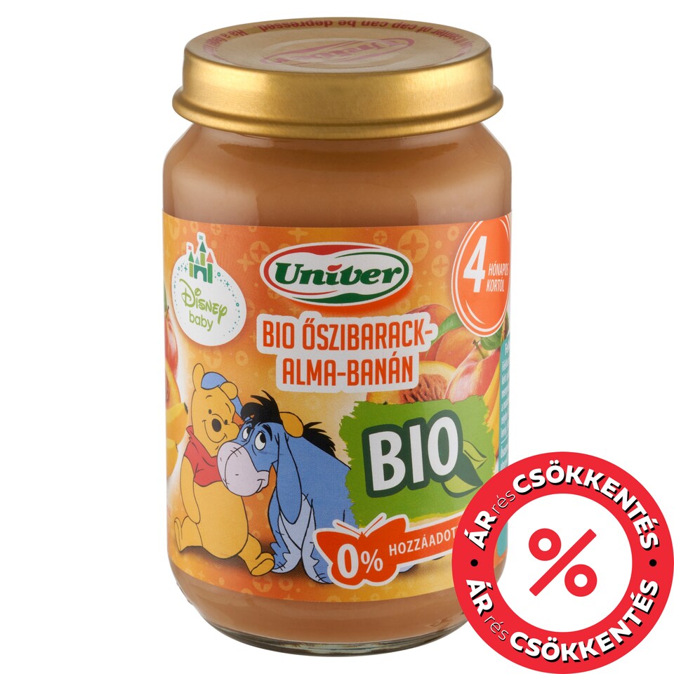 Univer bio őszibarack-alma-banán bébidesszert 4 hónapos kortól 163 g