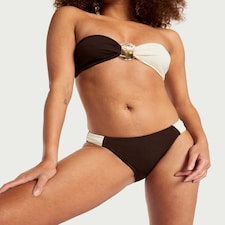 F&F Textured Colour Block High Leg Bikini Bottoms in Brown